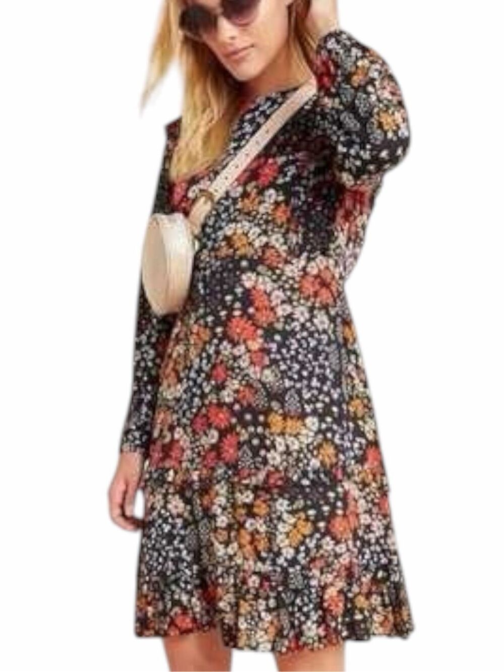 KACHEL X ANTHROPOLOGIE NWT Floral Midi Dress Black Long Sleeve Ruffle Size 2